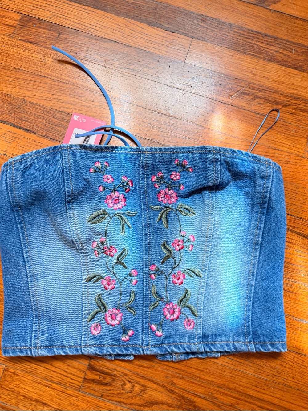 NWT EDIKTED Tula Embroidered Denim Corset Size S